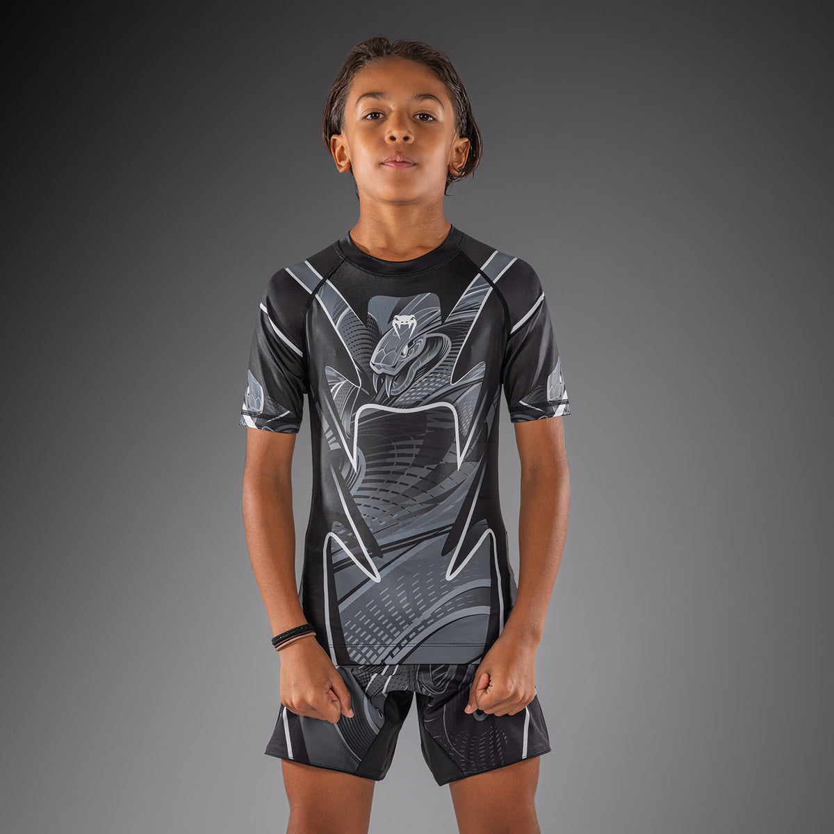 Venum Crimson Viper 2.0 Rashguard met korte mouwen voor kinderen - Zwart/Grijs