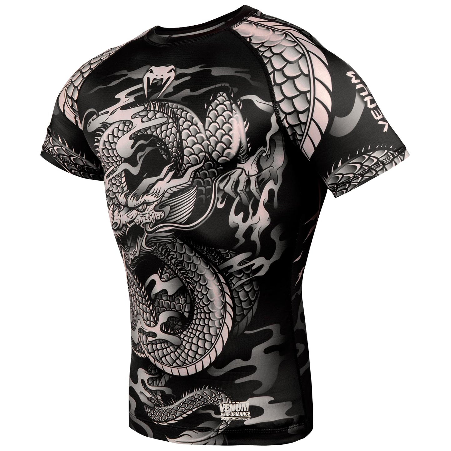 Venum Dragon's Flight Rashguard - Korte Mouwen - Zwart/Zand